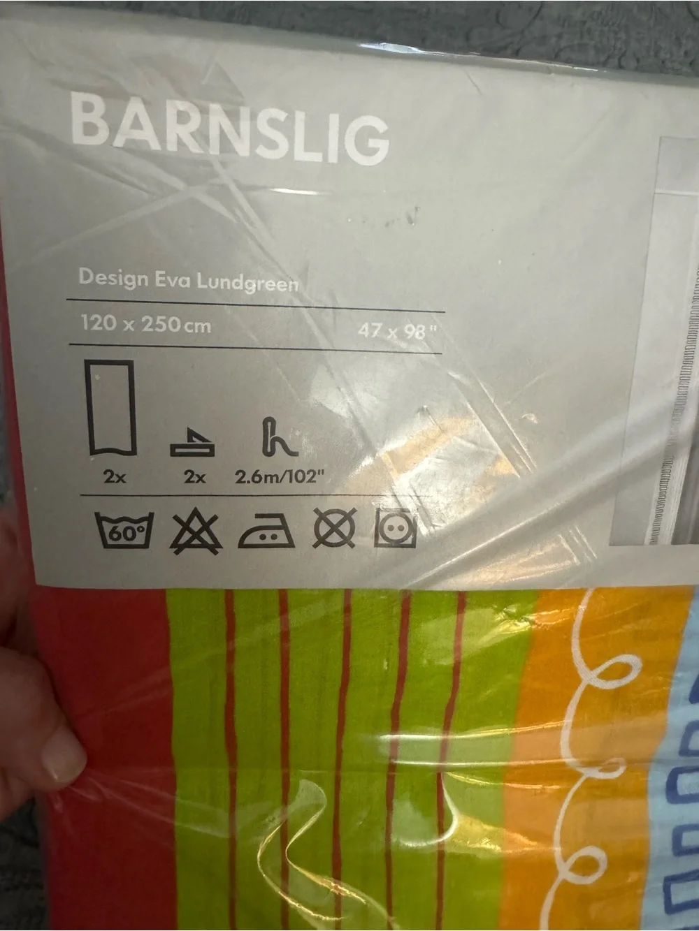 New in Package Vintage IKEA Barnslig 2 Curtains 47”x98” Green Red Kids Room